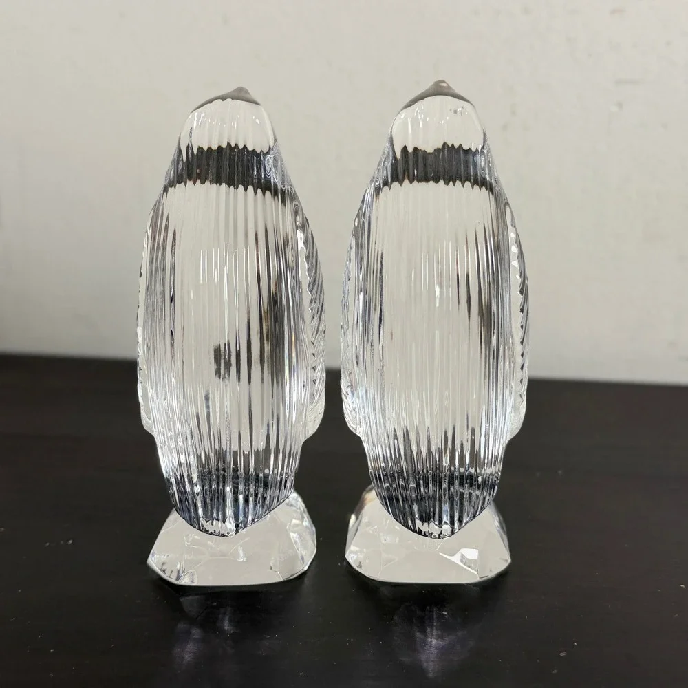 Waterford Crystal Penguin Figurines Pair Etched Lead Glass Bird Statues 4.5